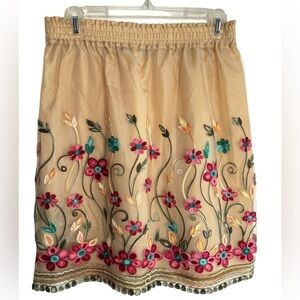 August Silk Mesh Tulle Embroidered Floral Skirt Womens SIZE Small Balletcore NWT